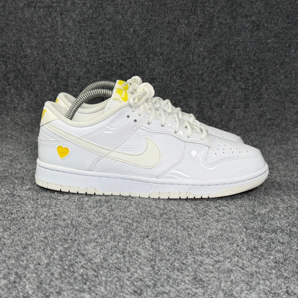 Nike Dunk Low Shoes Women's 9.5 Valentines Day Yellow Heart White Retro Athletic - Picture 1 of 13